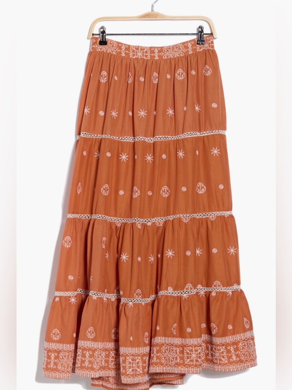 Cottagecore embroidered tiered cotton maxi skirt - Picture 3 of 9